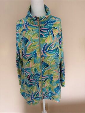 Lilly Pulitzer Zip-Front Swim Coverup Jacket - Blue, Green, Pink